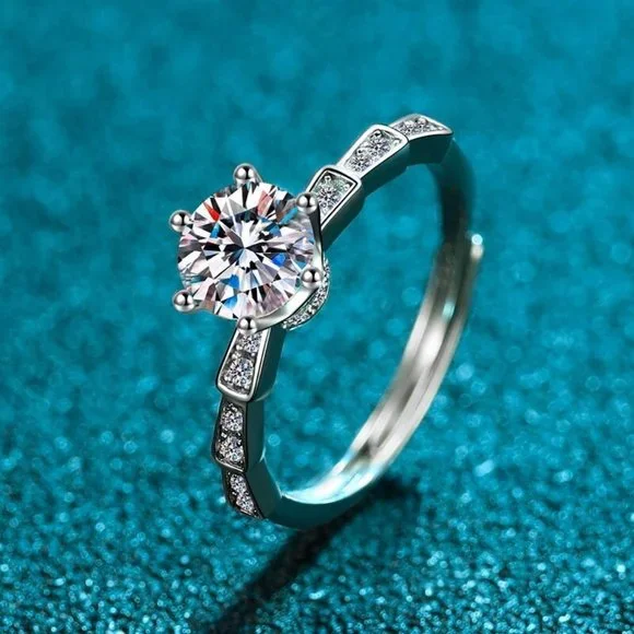 Certified 1ct. t.w. Diamond Engagement Ring 18k White Gold over Italy Silver - Picture 6 of 16